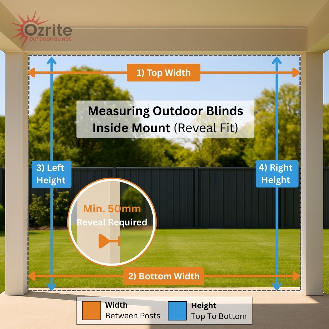 How to measure outdoor blinds for inside mount Reveal Fit with width and height instructions