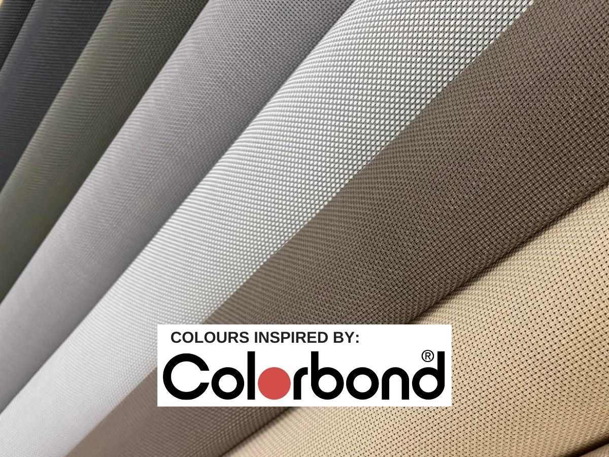 Free Fabric Samples showing outdoor blind colour range inspired by Colorbond for modern home designs – Ozrite
