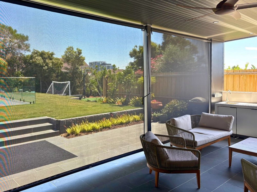 Ebony Crank and Clip outdoor blind at a customer home