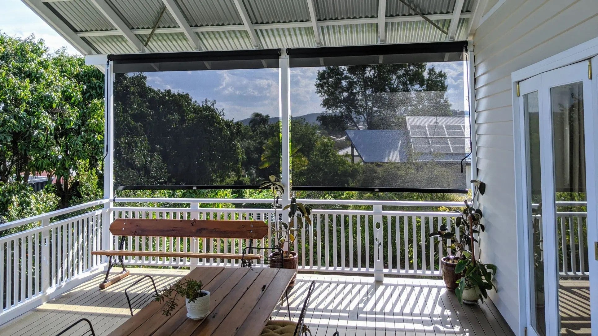Stylish outdoor blinds providing shade and privacy