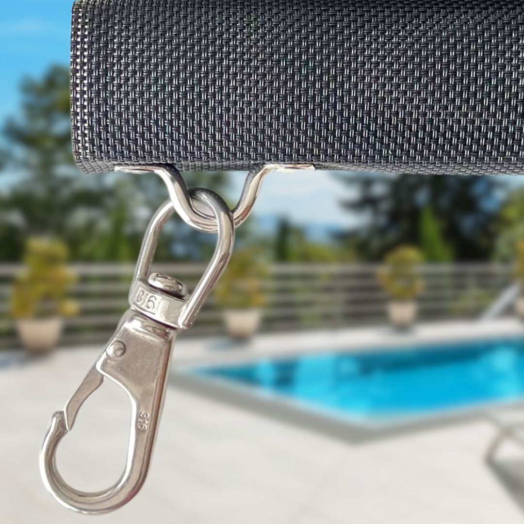 Outdoor blind clip system securing the blind firmly at the base for a tight and stable fit