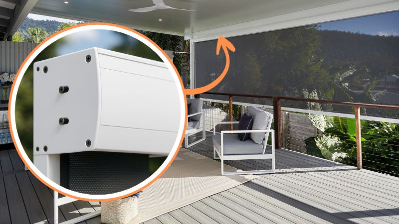 Aluminium headbox for outdoor blinds covering the top roller for a clean look and added weather protection