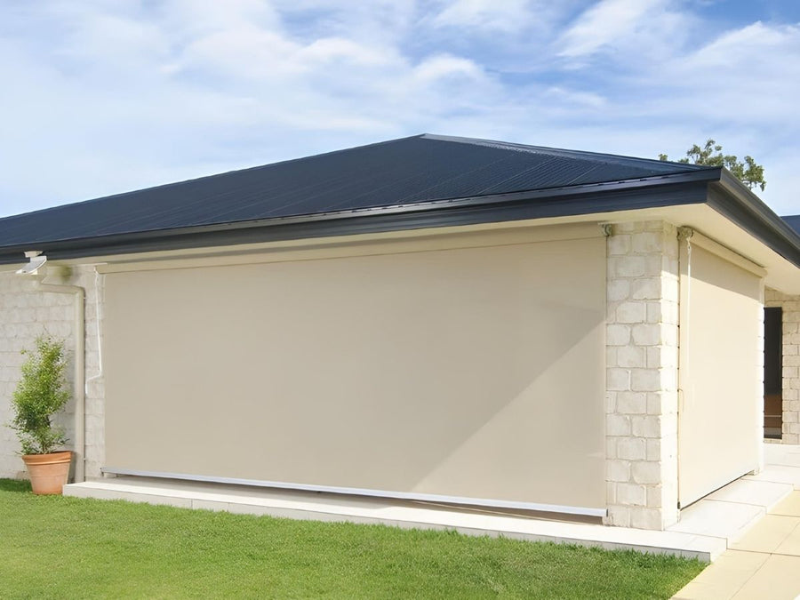 External window blind shading a sun-exposed window