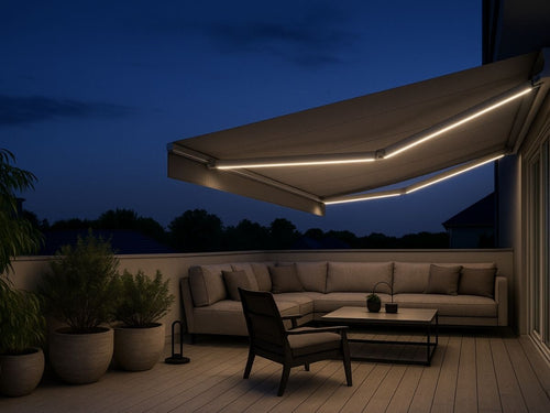 Folding Arm Awning with integrated LED light arms.